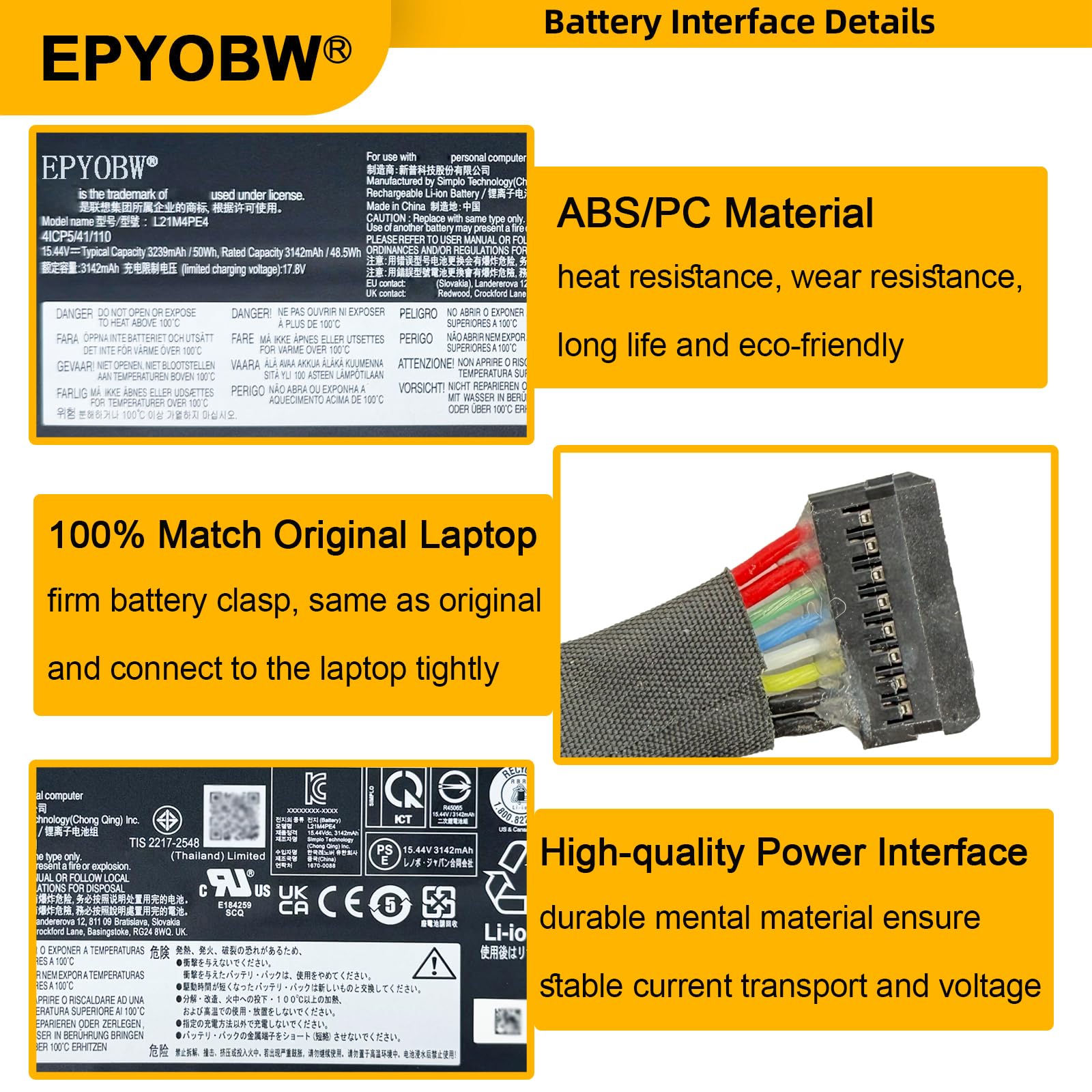 Amazon.com: EPYOBW L21M4PE4 Laptop Battery 50Wh 3239mAh 4-Cell